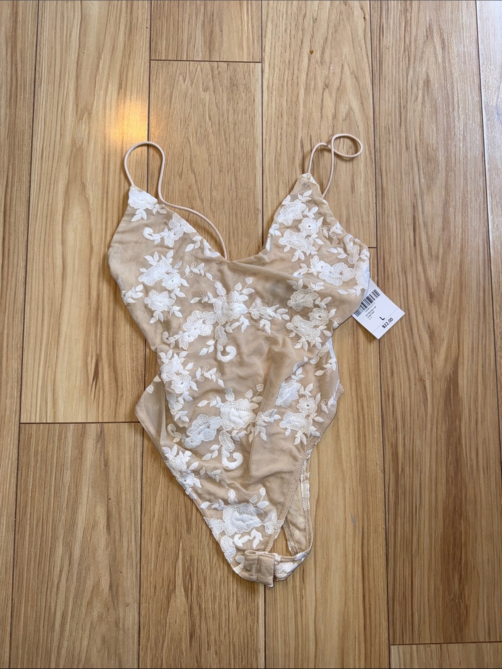 NWT Nude Floral Lace One-Piece Bodysuit